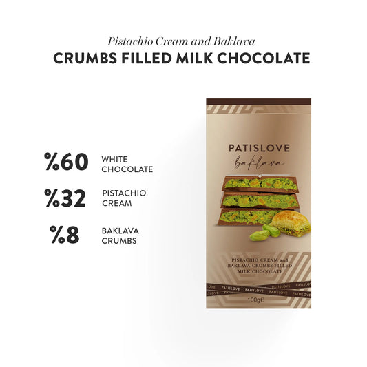 Pistachio Cream and Baklava Crumbs Filled Milk Chocolate, 100G