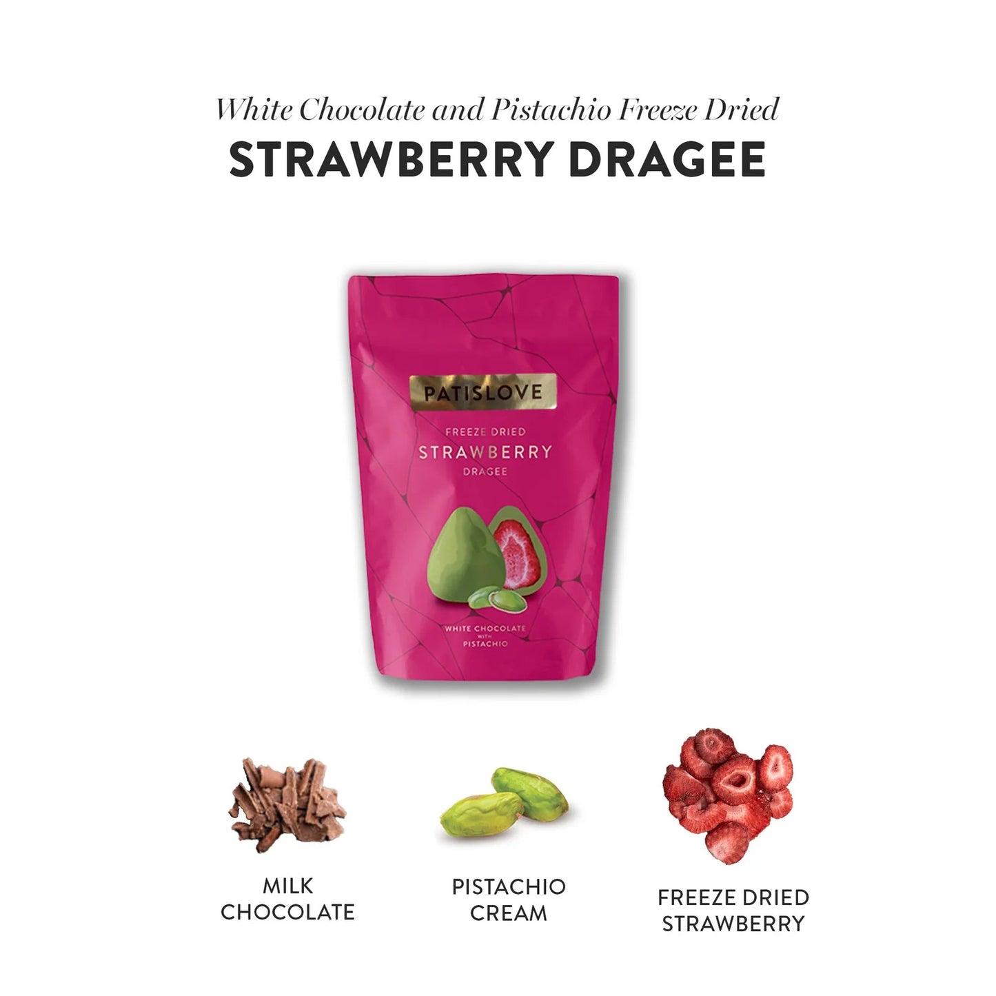 Pistachio White Chocolate Covered Freeze-Dried Strawberry,80g