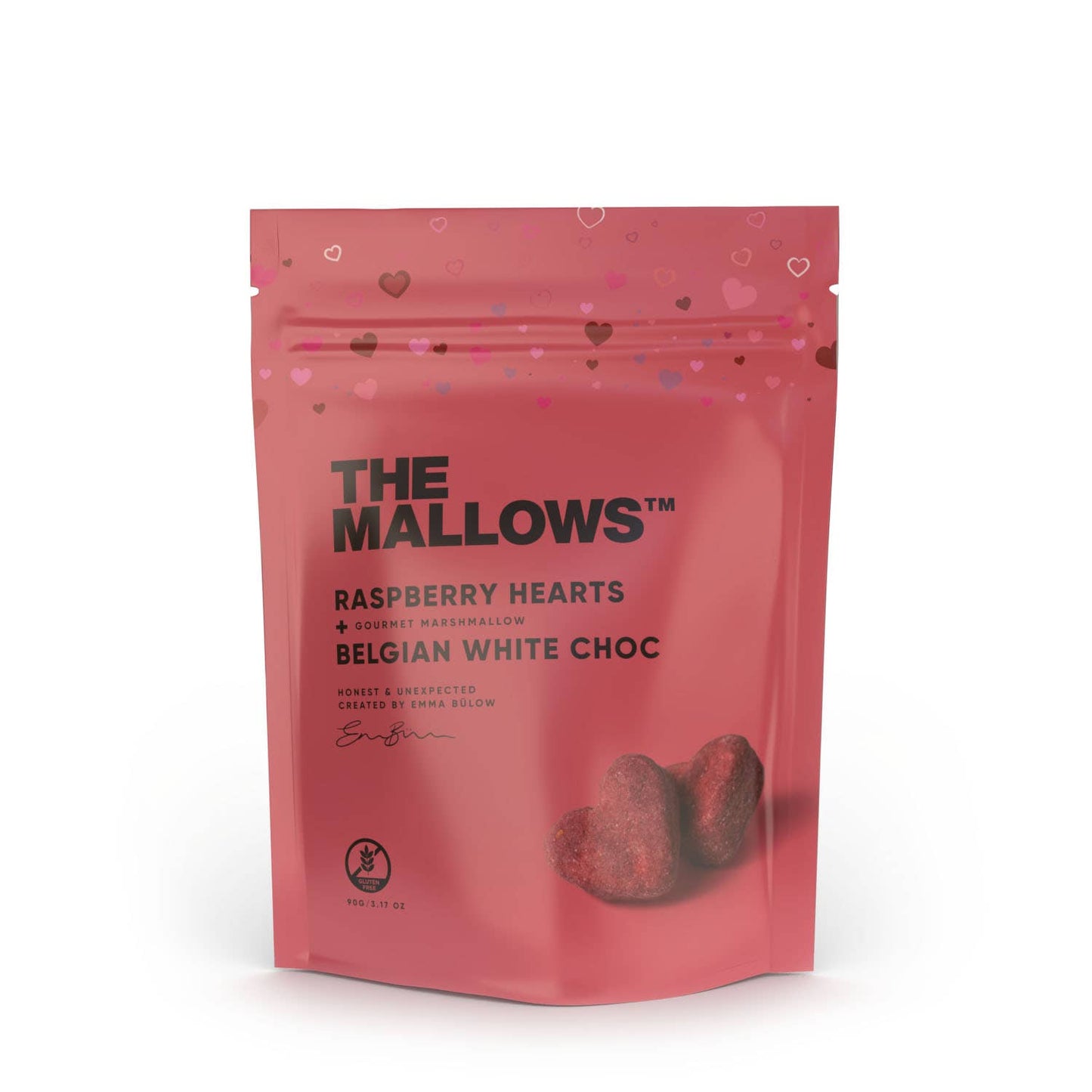 THE MALLOWS MALLOW HEARTS - RASPBERRY + WHITE CHOC 90g ♥